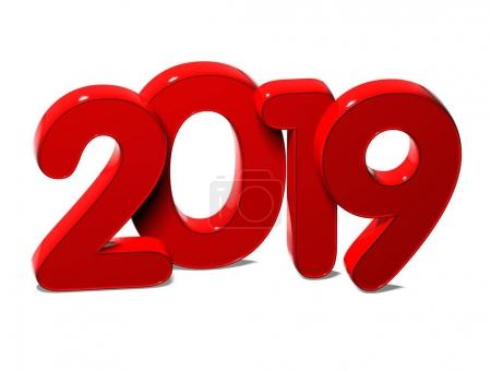 3D Red New Year 2019 on white background