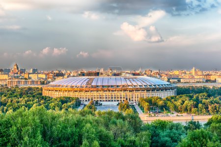 Aerial view of Luzhniki Stadium from Sparrow Hills, Moscow, Russia