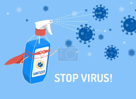 Sanitizer to prevent virus, coronavirus, covid-19, flu. Spray bottle.