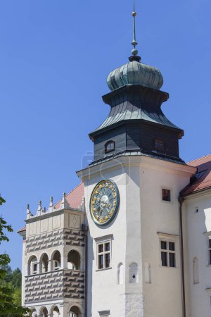 14th century defense Castle Pieskowa Skala , clock tower ,near Krakow, Poland