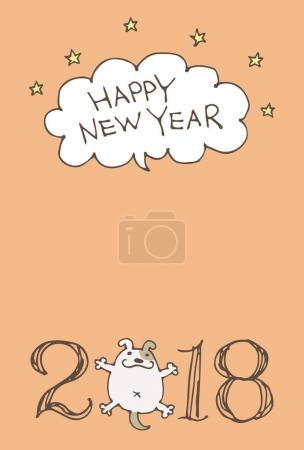 New Year Card for year 2018 with cartoon dog