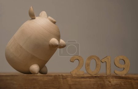  card with Pig  wooden figure