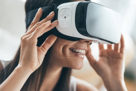 happy woman in virtual reality 