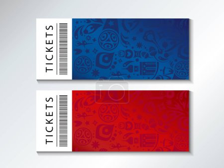 2018 World Cup Russia Football FIFA Abstract football tournament ticket template red blue background, dynamic texture modern concept banner Vector world cup competition. Championship soccer wallpaper, voucher coupon Russian folk art elements pattern
