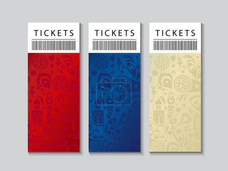 2018 FIFA WORLD CUP RUSSIA soccer Abstract football tournament tickets template background, dynamic texture modern concept banner Vector world cup competition. Championship soccer wallpaper, gift card, voucher, coupon set cover, Russian folk art fifa