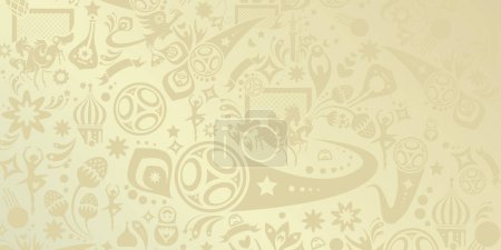 Football 2018 Russian World Cup Abstract football tournament background, dynamic texture banner. Russia 2018 football Vector world cup competition. Championship soccer wallpaper, Russian folk decorative elements pattern. Soccer ball, award, goal icon