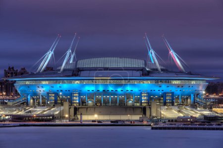 Night illumination of Stadium for FIFA World Cup Russia, Saint-Petersburg.