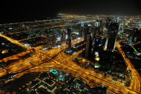 Panorama of down town Dubai city at night