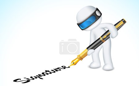 3d Man making Signature with Pen