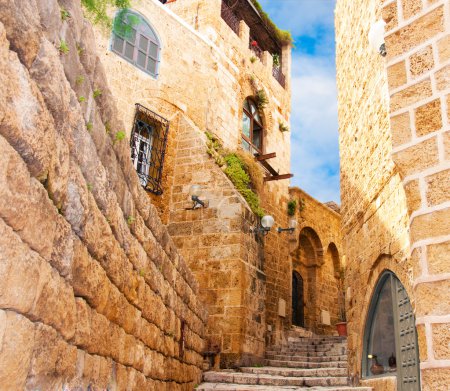 Narrow stone streets of ancient Tel Aviv, Israel