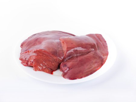 Pork fresh liver on a white background
