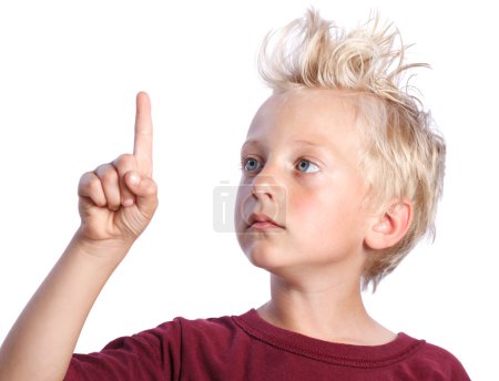 Young Blonde Boy Looking and Pointing