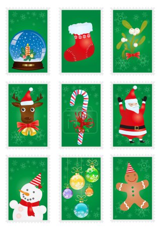 Green greeting cards with Christmas symbols