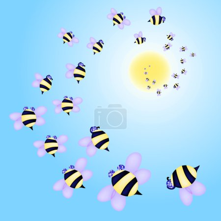 Swarm of bees flying to the sun