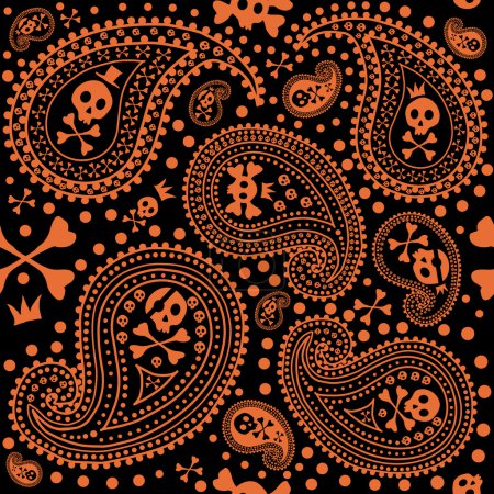 Pattern with a paisley and skulls