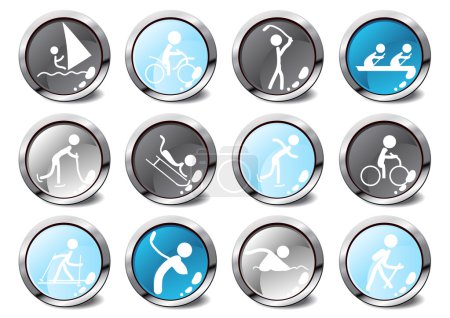 Glossy sport icons in different colors