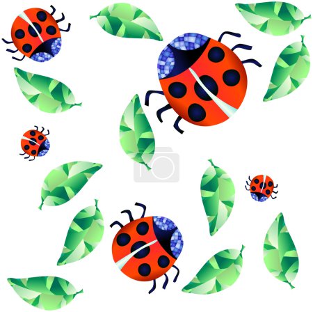 Ladybirds and green leaves