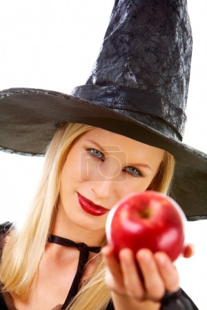Woman giving apple