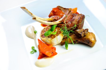 Juicy lamb steak on a plate close-up