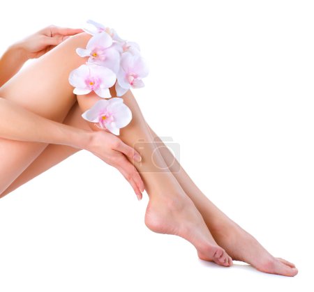 Healthy Legs. Spa. Long woman legs isolated on white